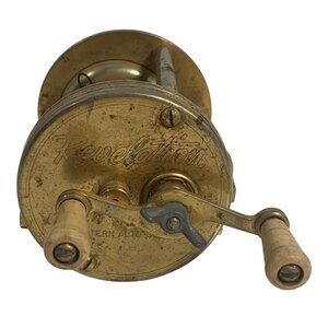 VTG Revelation V7344 Western Auto Supply Co Fishing Reel Wooden Handles USA